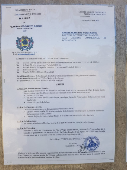 Arr&ecirc;t&eacute; municipal du 20 avril 2021