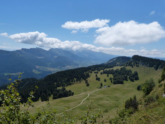 From the ridge looking SE to Rocher St Michel with Gite de la Moliere in foreground