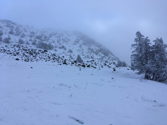 L\'abord du sommet dans la brume