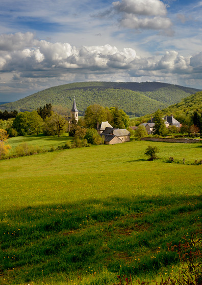 Le mont Beuvray derrière Glux-en-Glenne.