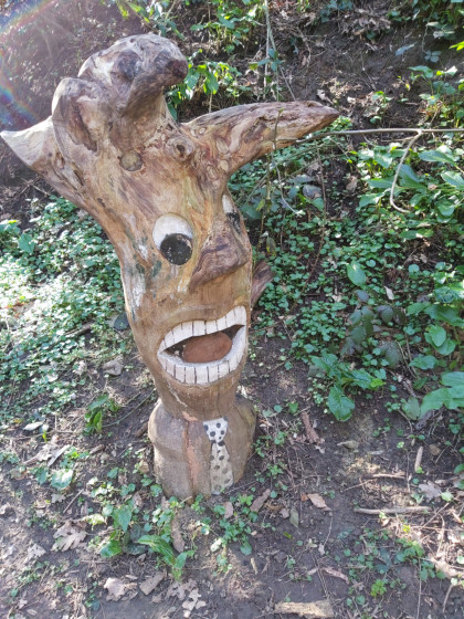 Jolie tête sculptée le long du sentier du sculpteur