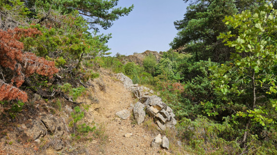 Le sentier et vue sur les rochers