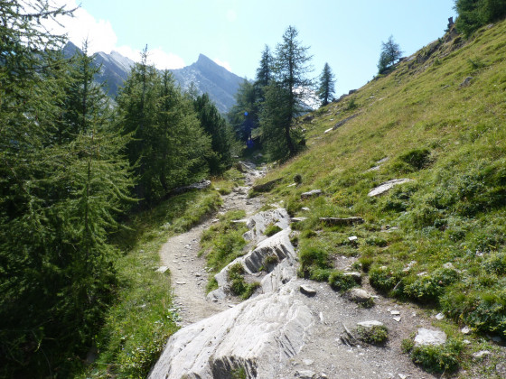 Le sentier est armé par des blocs de rochers