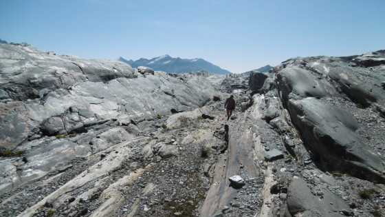 Les amas rocheux en bas du glacier