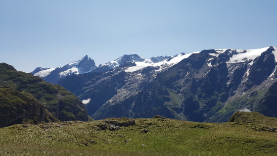 Panorama sur Meije, le Rateau, le Pic de la Grave et le glacier de la Girose
