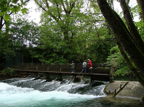 Passerelle au-dessus de la chute d'eau