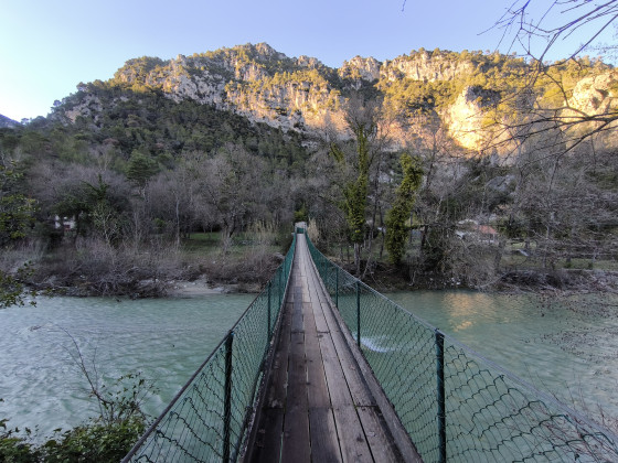 Suspension bridge over the river
