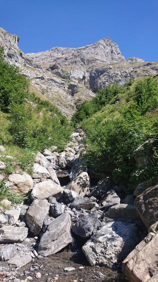 Torrent des Fours surplombé par la Pointe de Chombas
