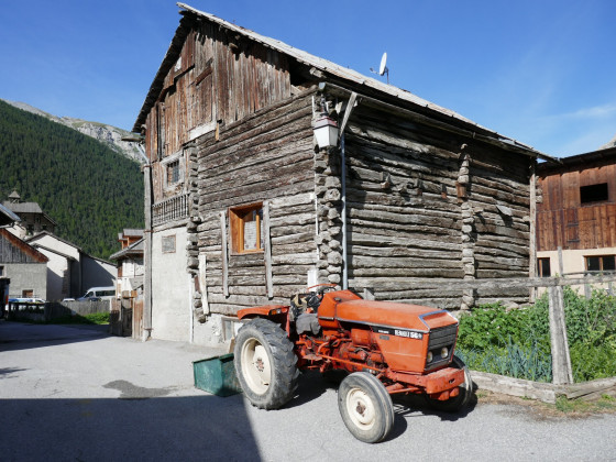 Très vieille maison construite en rondins