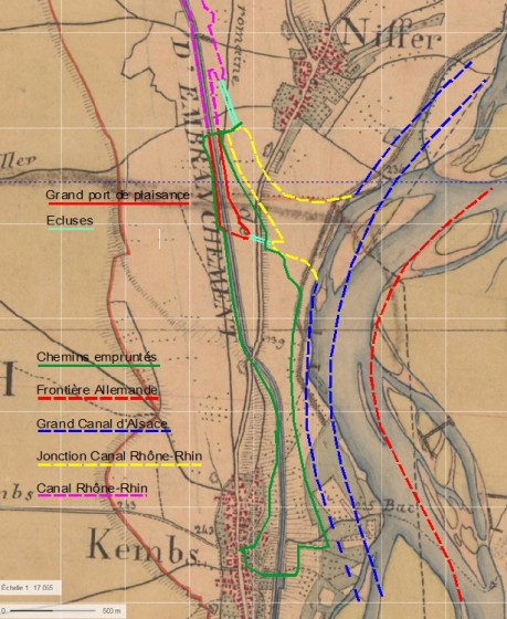 Vers 1830, le long du Canal de Huningue à Kembs