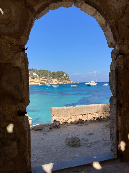 View from inside the small building between Cala Portals Vells and the Cova de la Mare de Déu de Portals Vells quarry
