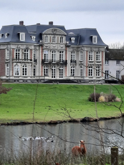 Vue sur le Château de Cognée, son parc et son étang