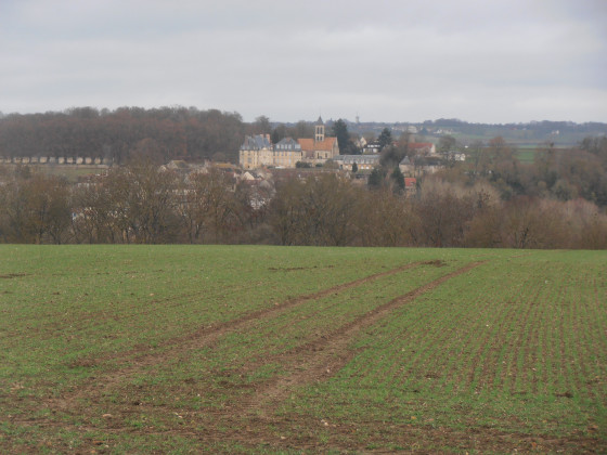 Vue sur le ch&acirc;teau et l'&eacute;glise de Montgeroult
