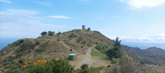 Vue sur le Col de Cerbère (Cervera - 411 m) et sa tour de Guet