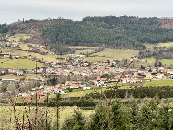 Vue sur le village de Cublize depuis le sentier de la Buche