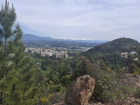 Vue sur les sommets enneig&eacute;s des Alpes maritimes