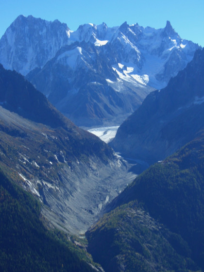 Zoom sur la Mer de Glace et les Grandes Jorasses