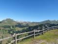 L to R: Mont Lachat; grassy ridge behind, Tete d'Auferrand, Pointe de Deux Heures, Pointe de la Grande Combe, Point d'Almet; Bornes mountains behind.