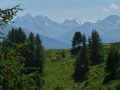 Left to right: The rocky ridge from the Dents de Veisivi to Dent du Perroc and Douves Blanches leading  Mont Collon (centre)
