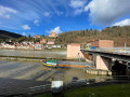 View on the lock and passing boats, Neckar River